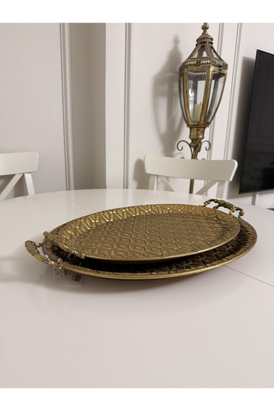 THE LİNSE Metal Dekoratif 2 li Tepsi Takımı 50*32 ve 57*38 cm