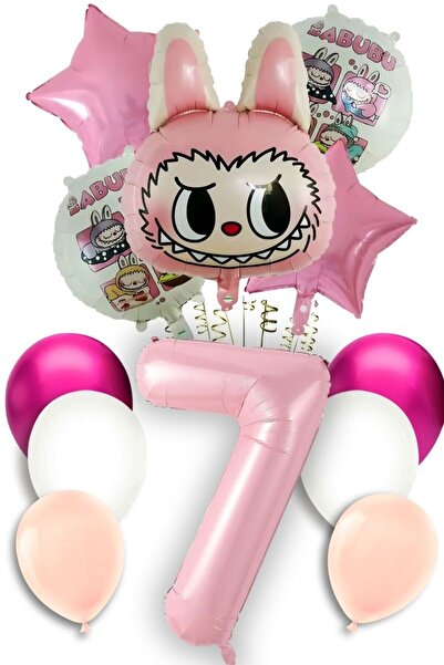 PARTİAVM مجموعة عيد ميلاد لابوبو بعمر 7 سنوات ذات طابع بالونات، بالون طائر عل...