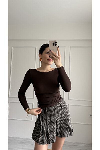 MODA Kahverengi kayık yaka body