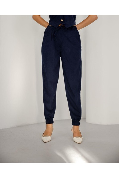 EsSo butik Women's Corduroy Pocketed Elastic Waist Jogger Pants