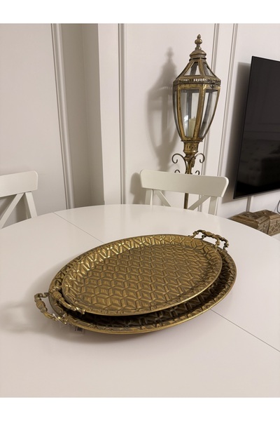 THE LİNSE Metal Dekoratif 2 li Tepsi Takımı 50*32 ve 57*38 cm