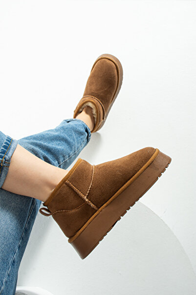 ALANCE Moli Yeni Sezon Ayak Boy Mini Süet İçi Kürklü Tüylü Kalın Taban Kadın Bot