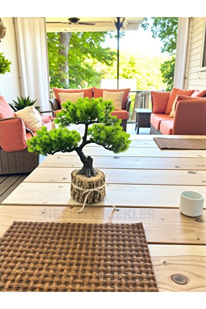 NEŞELİ ÇİÇEKLER Yapay Bonsai Ağaç Dekoru Doğal Kütük Tabanlı 30 cm Mini Ağaç Bohem Ev Dekorasyon Masa Üstü Dekor