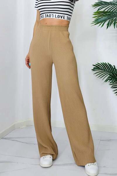FashionForYou OTY loose pants, with flared cut and elastic waistband, Cream, M