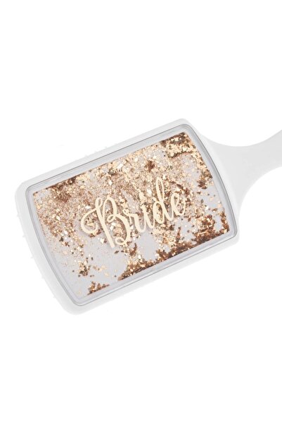 OEM White Rectangular Flat Hair Brush with Gold Confetti Hen Bride Gold Ring 24cm