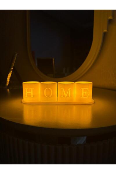 TODEKORA HOME Yazılı Tealight Set-Beyaz 4’lü Standlı Dekoratif Mumluk-Ev ve O...