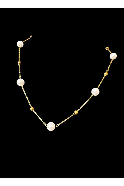 Aleda Steel Gold Pearl Detailed Necklace