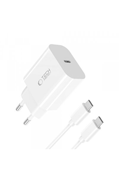 Tech-Protect Incarcator Retea Cu Cablu USB-C NC20W, 20W, 3A, 1 x USB-C, Alb