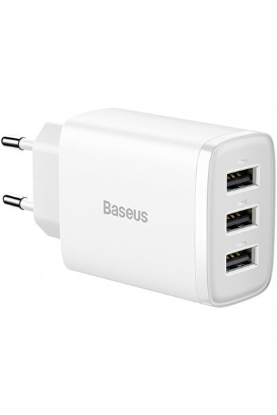 Baseus Συμπαγής Τροφοδοτικό 3U, 17W, 2.1A, 3 X USB-A, Λευκό Ccxj020102