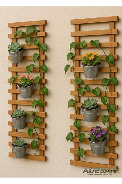 KOVANCI AHŞAP SAKSILIK ÇİÇEKLİK SAKSI STANDI 2Lİ DEKORATİF DUVAR RAFI 100 x 2...
