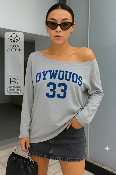 Keywest Νέο γυναικείο μπλουζάκι με μακρυμάνικο στάμπα Oywouos με λαιμόκοψη κα...