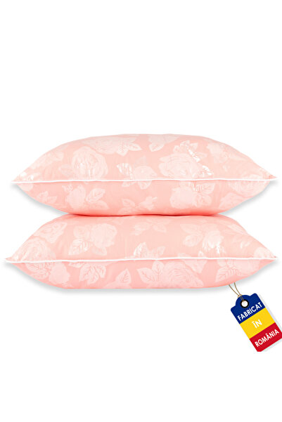 Pernador Set of 2 goose down and feather pillows, 70x70 cm, Pink with silver roses