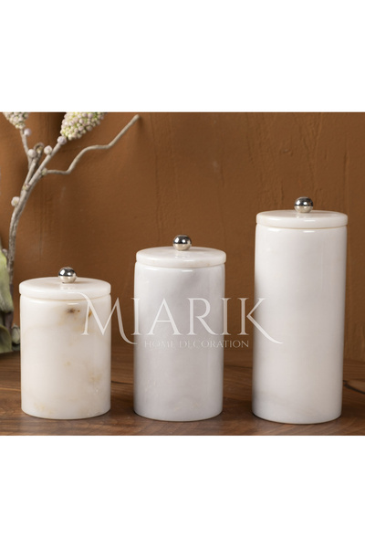 MIARIK DESIGN & DEKORASYON Dekoratif Beyaz Mermer Gümüs Renk Top Aksesuarli 3...
