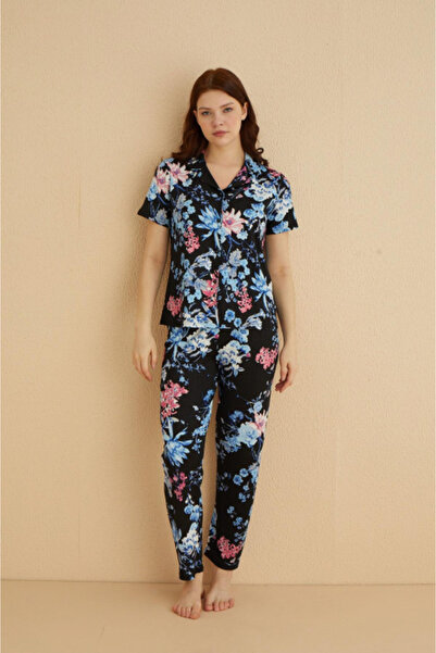 PİJAMODA Γυναικείοι πιτζάμες, μπλουζάκι και μακρύ παντελόνι, μοντέλο με λουλο...