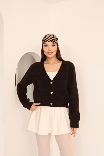 Leo Ferre Women's Brownsoft Textured Bearded Knitwear Sweater 2580