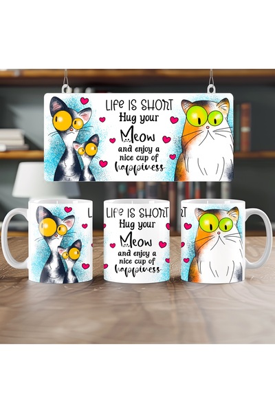 Beramussa كوب على شكل قطة مضحكة - تصميم Life Is Short Hug Your Meow، نموذج مل...