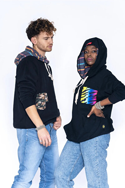 Nani Collection Siyah Desenli Oversize Erkek Sweatshirt (L)