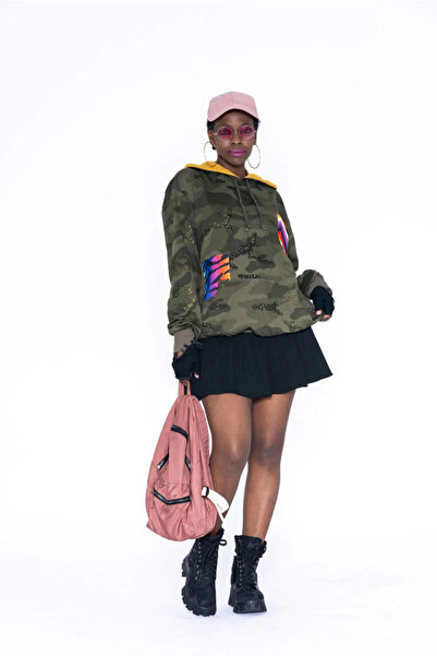Nani Collection Simli Kamuflaj Oversize Kadın Sweatshirt (M)