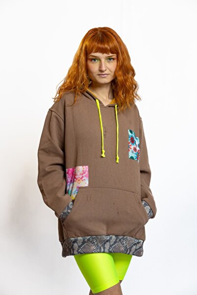 Nani Collection Kahve Rengi Leopar Desen Oversize Unisex Sweatshirt(M)