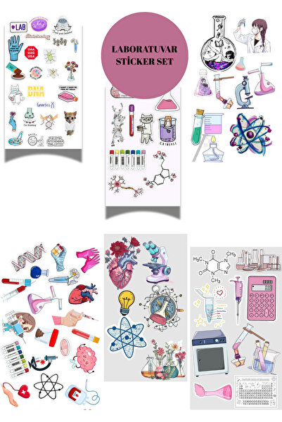 elviano 6'LI LABORATUVAR TEMALI STİCKER SET AJANDAYA UYGUN