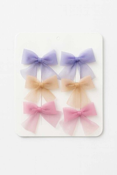 Magu Girl's Cotton Pastel Bow Hair Clip Set – Pack of 6 Lilac, Beige and Pink Hair Accessories