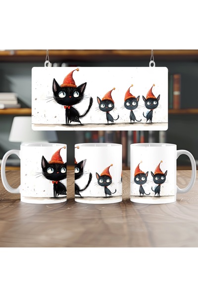 Beramussa كوب القطط مع قبعة رأس السنة - تصميم لطيف بطابع العام الجديد - كوب ه...