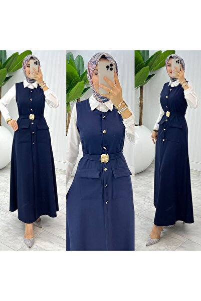 FIRSTESLEM Krep Kumaştan Tokalı Kemerli Kadın Jile/ Elbise