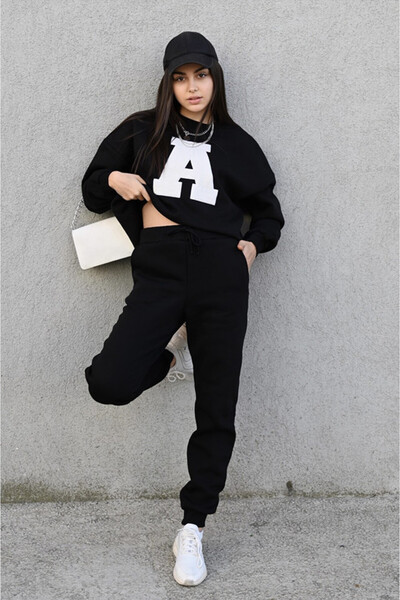 FashionForYou Trening cu căptușeală din bumbac, Adina, Negru, M, Negru