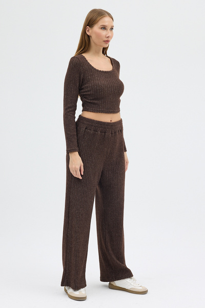 Eco Sense Two Piece Women's Set - Crop Top and Oversize / Wide Leg Pants