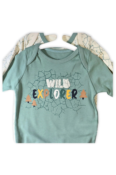 N@zence Wild Explorer Mint Green 2-Piece Long Sleeve Baby Bodysuit Set