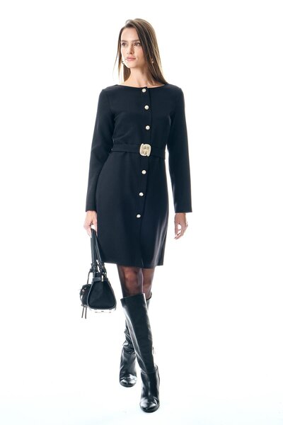 EXPLOSION Gold Düğme Ve Tokalı Midi Boy Elbise