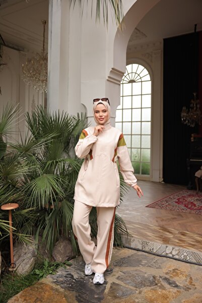 MİMİ Luxury Wear Women's Hijab Tracksuit Set, Top and Bottom Set with Zipper