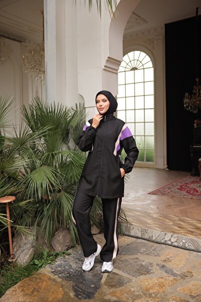 MİMİ Luxury Wear Women's Hijab Tracksuit Set, Top and Bottom Set with Zipper