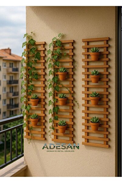 KOVANCI AHŞAP SAKSILIK SAKSI STANDI DEKORATİF 3 LÜ DUVAR RAFI 100 x 24 cm