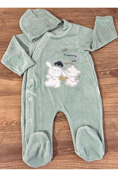 Pera Bebe Çıtçıtlı Ayaklı ve Şapkalı Kadife Tulum