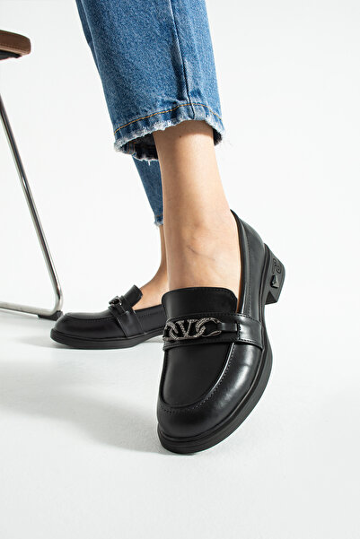 Parparastil Aloré Women's Black Buckle Comfortable Fit Heeled Casual Loafer Shoes