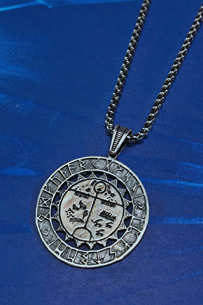 Begondio Kam Davulu Madalyon El İşçiliği 925 Ayar Gümüş Erkek Kolye