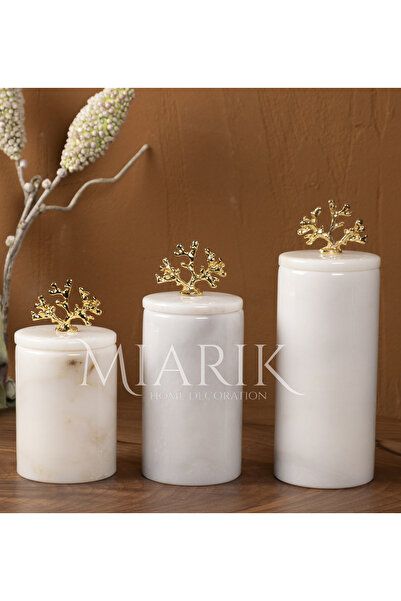 MIARIK DESIGN & DEKORASYON Dekoratif Beyaz Mermer Gold Renk Mercan Aksesuarli...