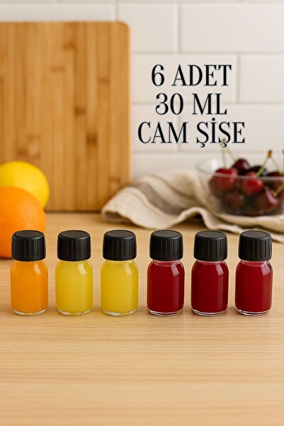 Rotanev 6 Adet 30 ml Kilitli Siyah Kapaklı Şeffaf Detox Shot Şişesi 30 Cc Gin...