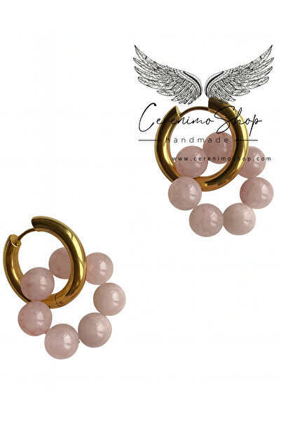 Cerenimo Shop أقراط دائرية مصنوعة يدويًا من الفولاذ مع أحجار طبيعية