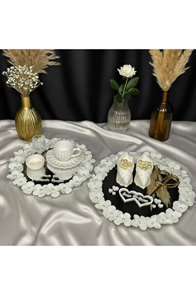 ZEKAAVM Söz nişan tepsi seti ikili takım isimli kurdele hediyeli