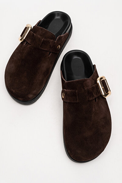 PASSAGE SHOES Women's Genuine Leather Daily Slippers 6333 Brown Suede