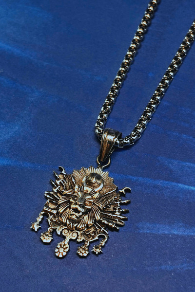 Begondio Aslan Figürlü Osmanlı Tuğrası El İşçiliği 925 Ayar Gümüş Erkek Kolye