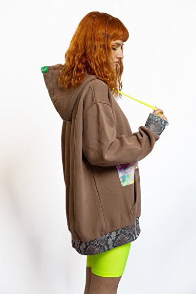 Nani Collection Kahve Rengi Leopar Desen Oversize Unisex Sweatshirt(M)