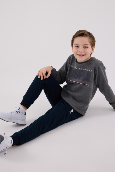 U.S. Polo Assn. Boys' Crew Neck 3 Thread Printed Top and Bottom Set Th09Vlvrpol