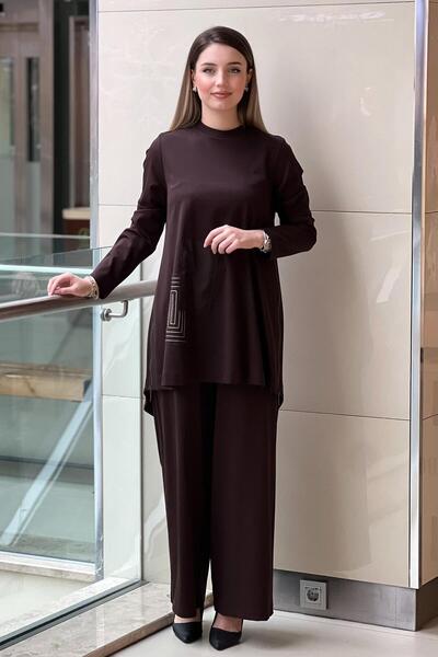 Nurcan Çetin Bamboo Tunic Pants Set with Side Zipper Detail