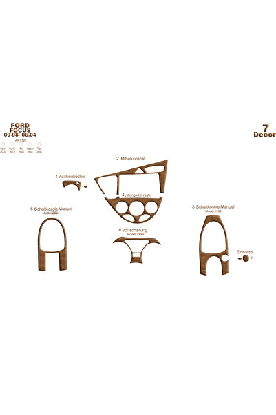 Marscockpitdesign غطاء كونسول فورد فوكس 1998-2004 7 قطع