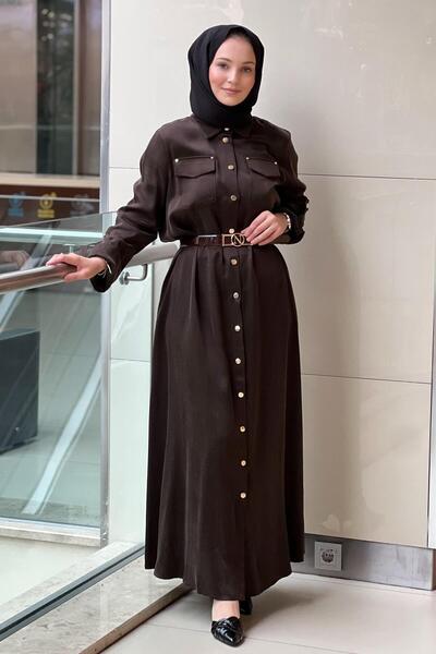 Nuss Cupra Dress with Sleeves and Front Snap Pockets