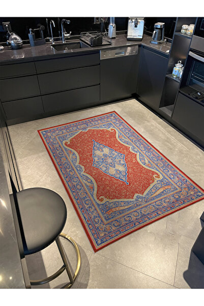 Rugs Modern Halı MOSSO Πορτοκαλί Μπλε Θέμα Παραδοσιακό Μοτίβο Υφαντό Χαλί με ...