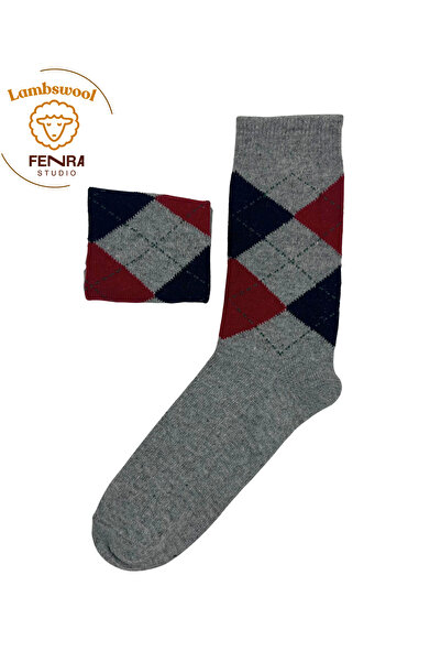 FENRA STUDIO KADIN KIŞLIK TERMAL YÜNLÜ SICAK TUTAN LAMBSWOOL GRİ KIRMIZI BAKL...